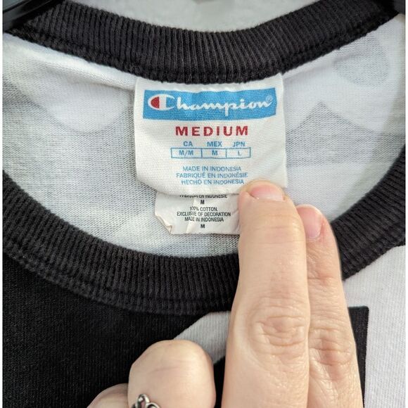 Champion Vintage 90s Men's M black and white graphic Big C logo crew t-shirt tee - Picture 3 of 4